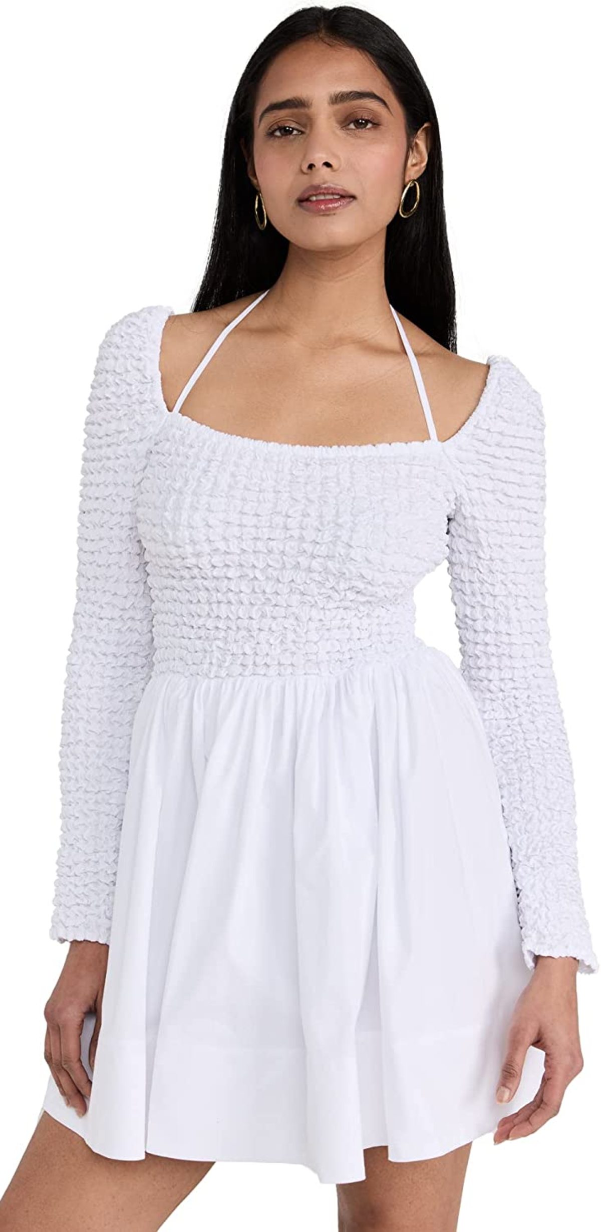 【関税込み】Staud ホワイト Cassidy ミニドレス Staud Cassidy Cotton Smocked Mini Dress - White | Garmentory
