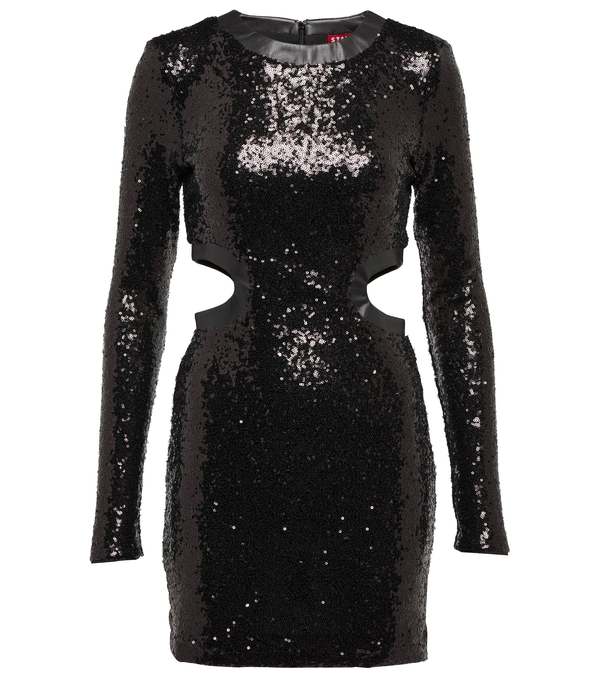princess polly baby blue dress Staud Dolce Long Sleeve Cut-Out Sequin Mini Dress - Black