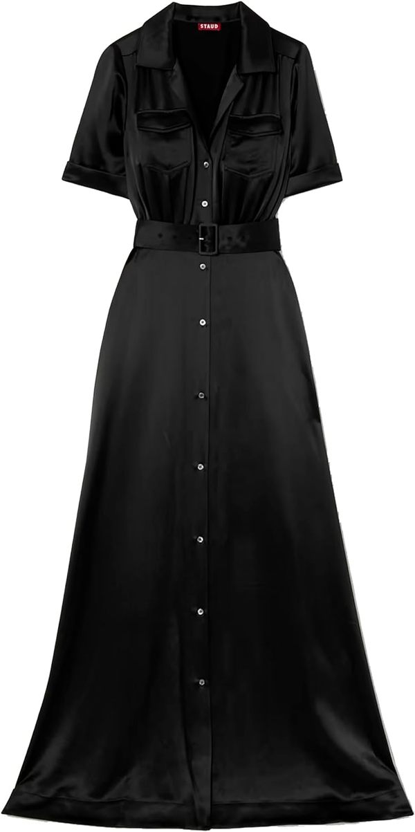 Staud Millie Belted Acetate Polyester Maxi Dress - Solid Black | Garmentory