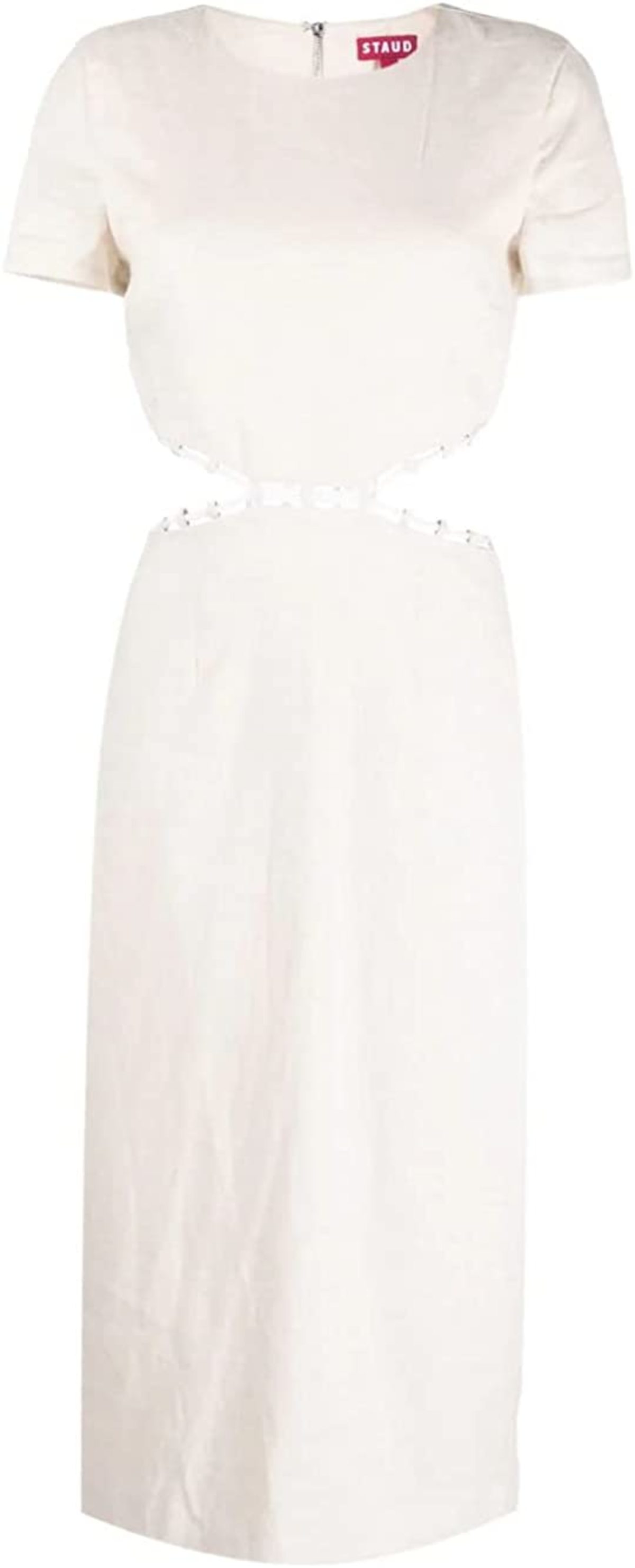 Staud Linen Cut Out Midi Dress - Beige | Garmentory Staud Linen Cut Out Midi Dress - Beige | Garmentory
