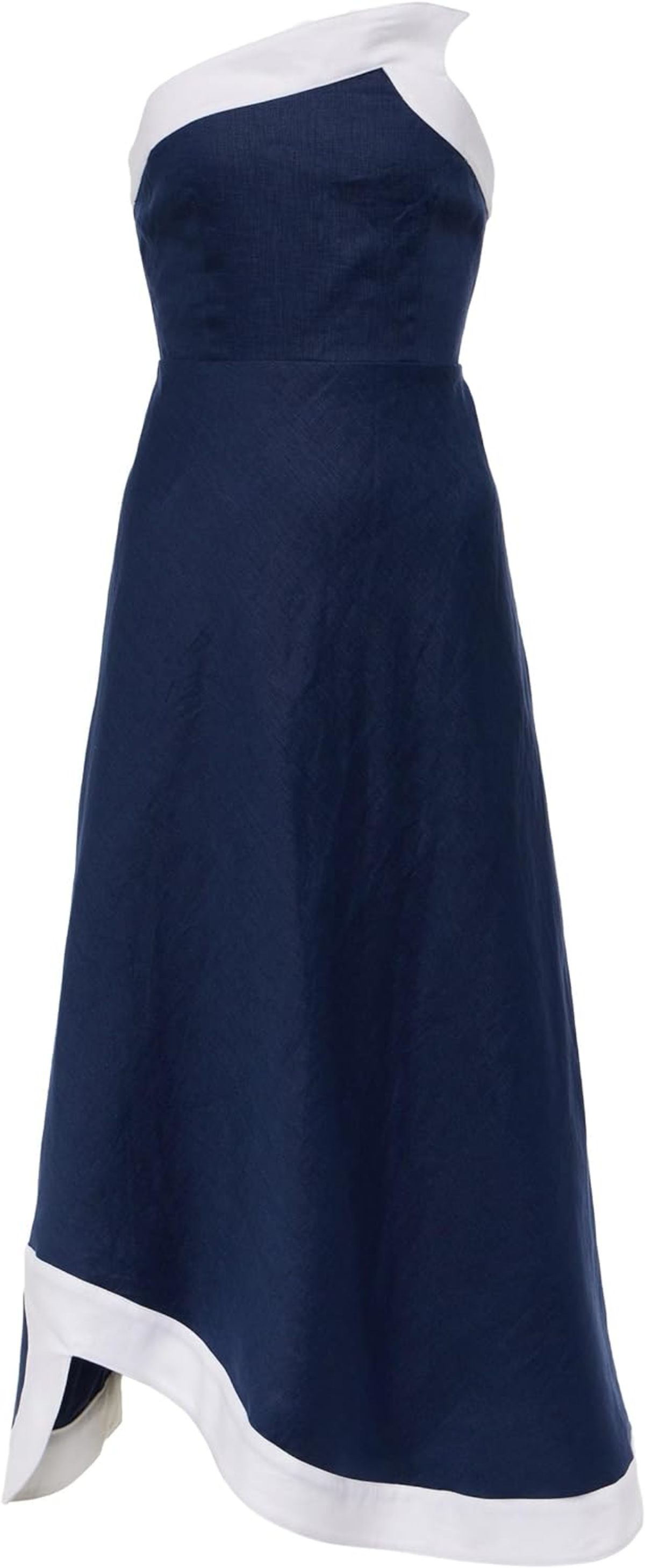 Staud Sirani Asymmetric Linen Maxi Dress - Navy/White | Garmentory