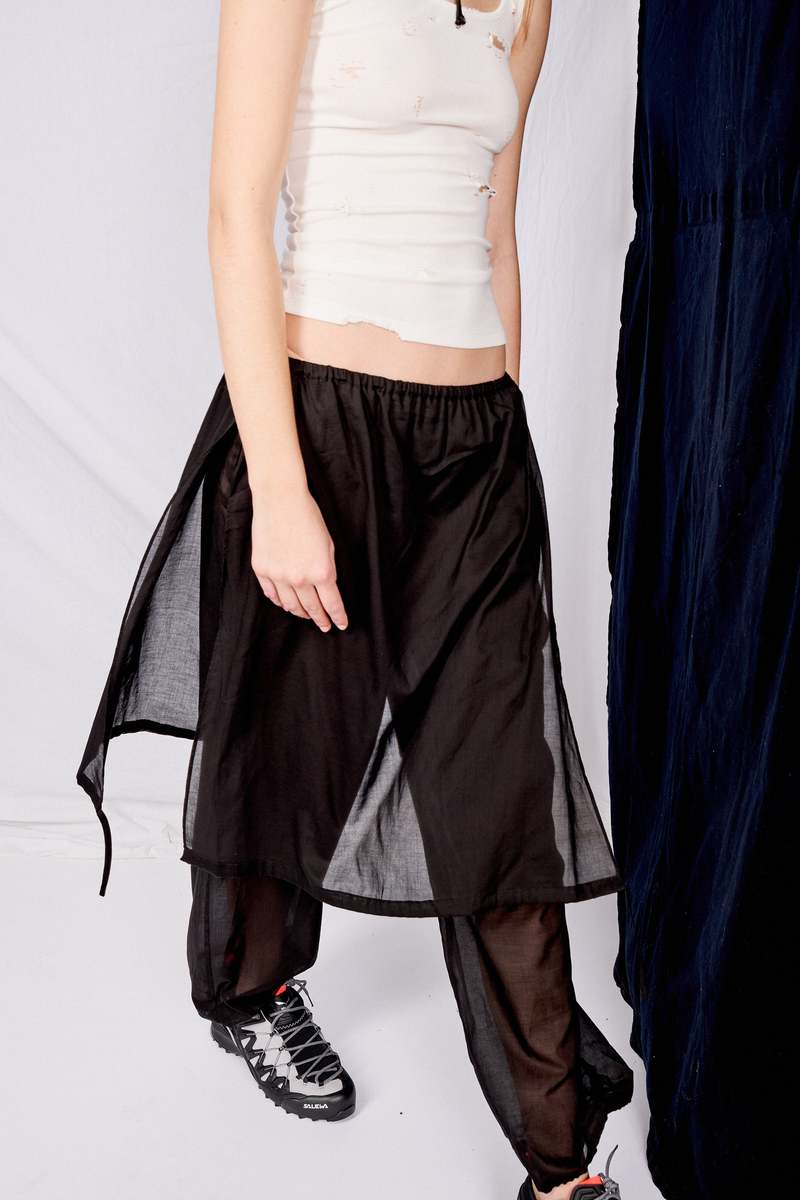 AMOMENTO☆23SS DRAWSTRING LAYERED PANTS AMOMENTO Black Drawstring Layered Banding Pants - Black