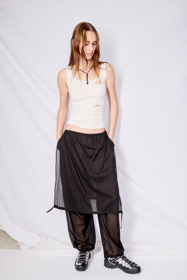 AMOMENTO Black Drawstring Layered Banding Pants - Black