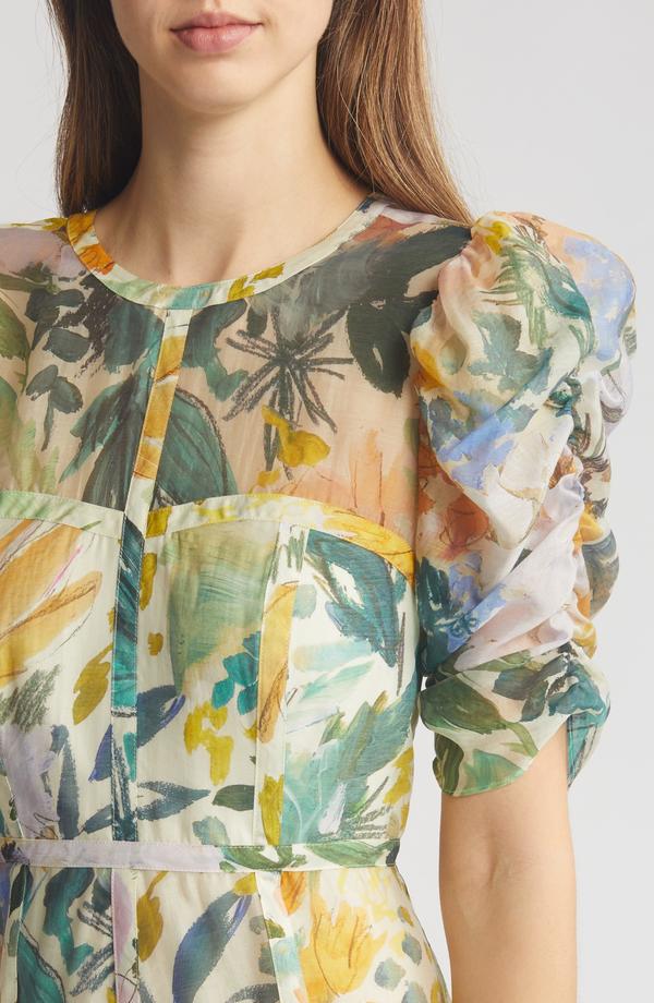 siannise love island green dress Pale Green Lily Print Drape Neck Midi Dress | Shayyla