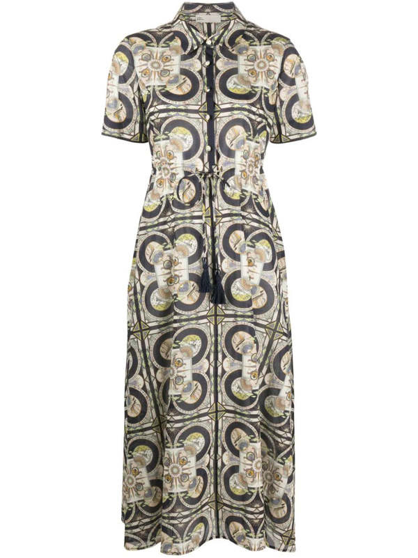 Tory Burch Printed Cotton Shirtdress - Navy Sundial Square | Garmentory Tory Burch Printed Cotton Shirtdress - Navy Sundial Square | Garmentory