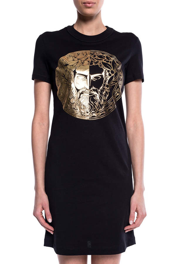 Versace Jeans Couture Logo Short Sleeve T-Shirt Dress - Black/Gold |  Garmentory