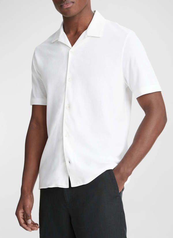 Vince Pique Cabana Short Sleeve Button Down Shirt - Optic White