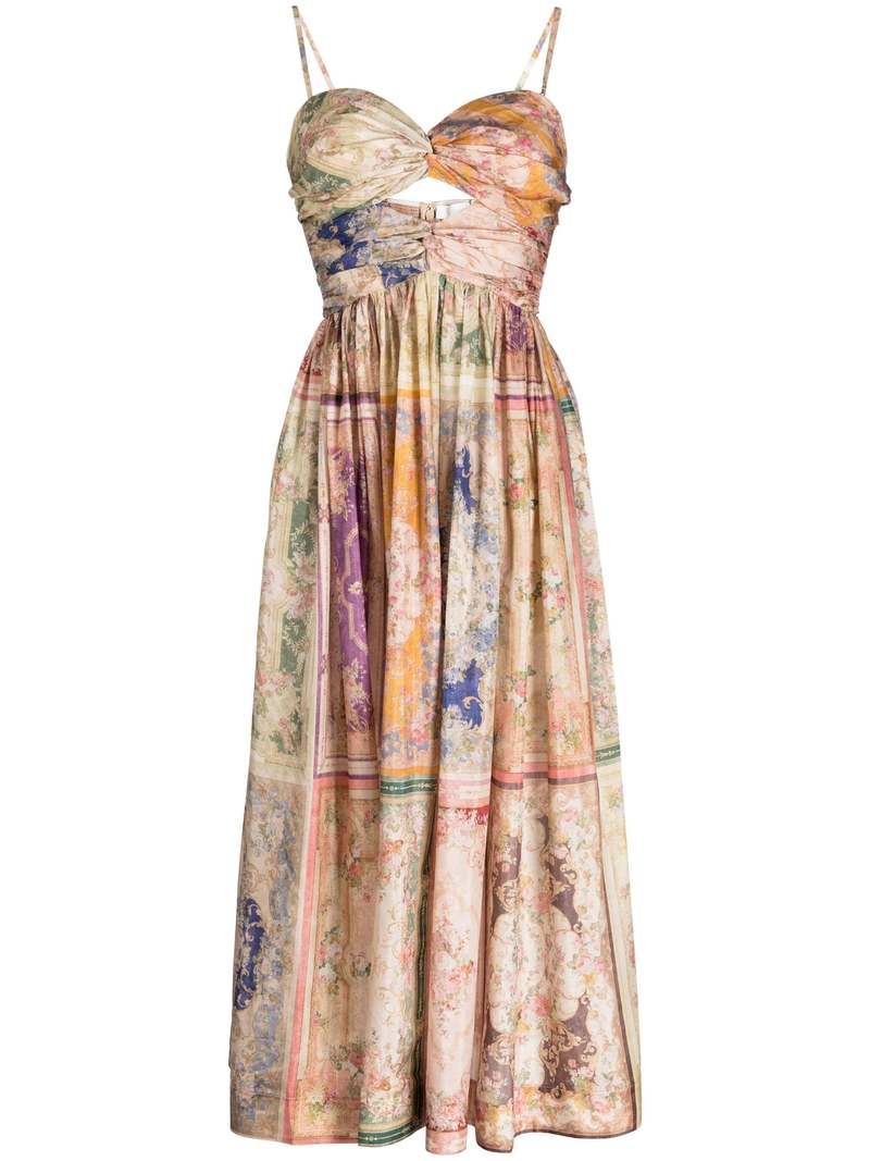 Zimmermann August Tie Front Midi Dress - Patch Floral | Garmentory
