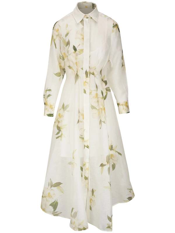 Zimmermann Harmony Draped Shirt Dress - Ivory Magnolia