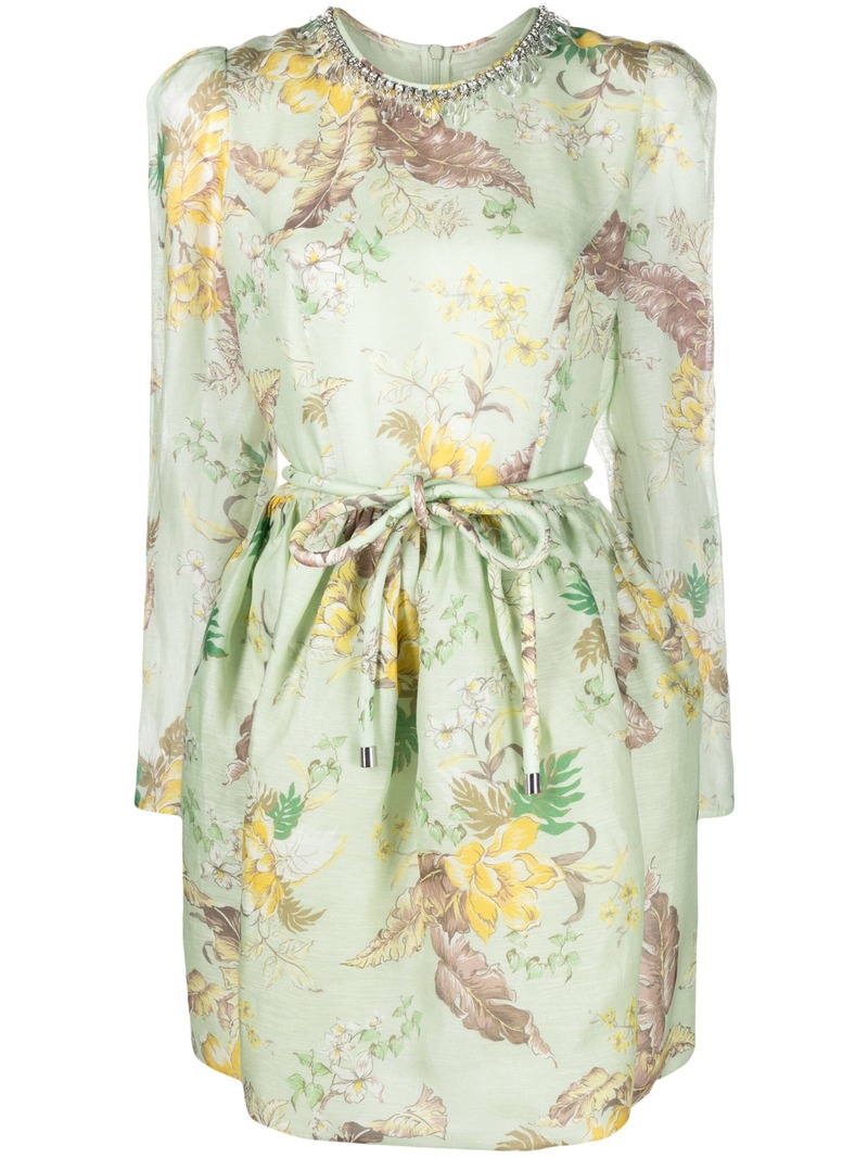 zimmermann mint green dress Zimmermann Concert Tie Neck Mini Dress in Mint Collage main image 1