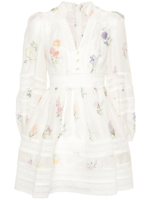 sachin and babi light blue dress Zimmermann Natura V-Neck Lace Mini Dress - Multi Botanical Ivory