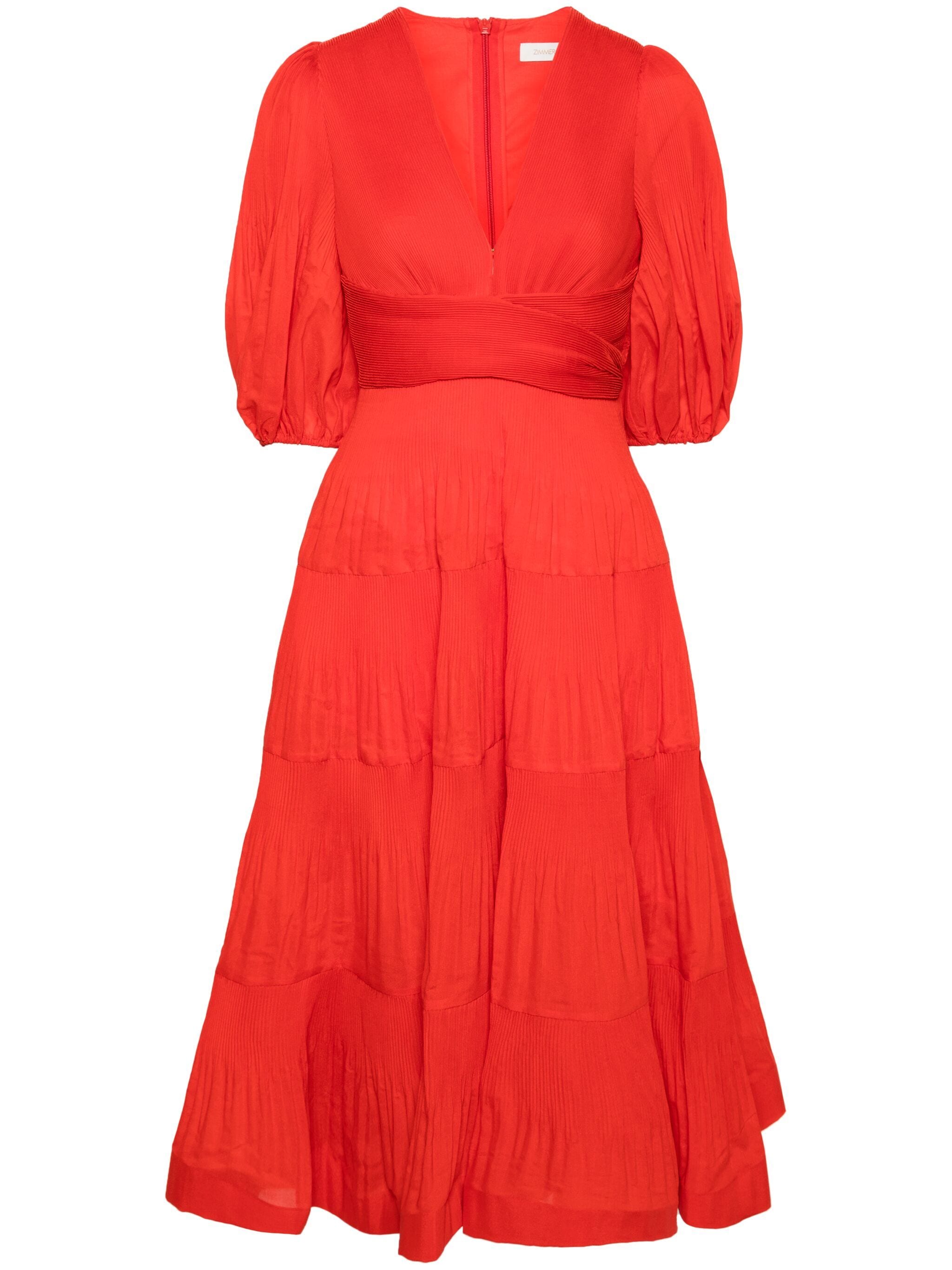 Zimmermann Pleated Midi Dress - Tomato | Garmentory