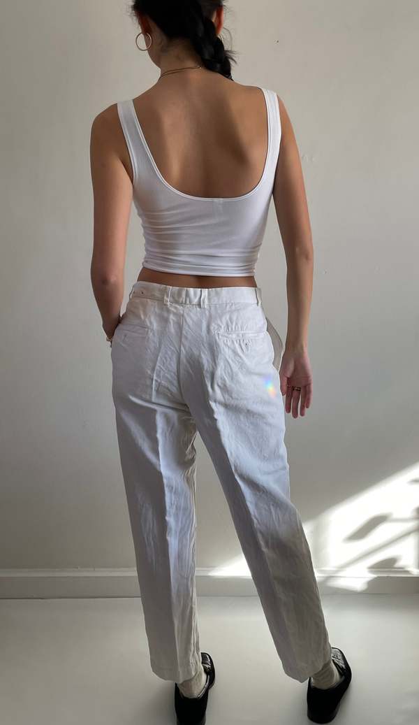 Vintage 90s Brooks Brothers White Cotton Linen Chinos - 30x29