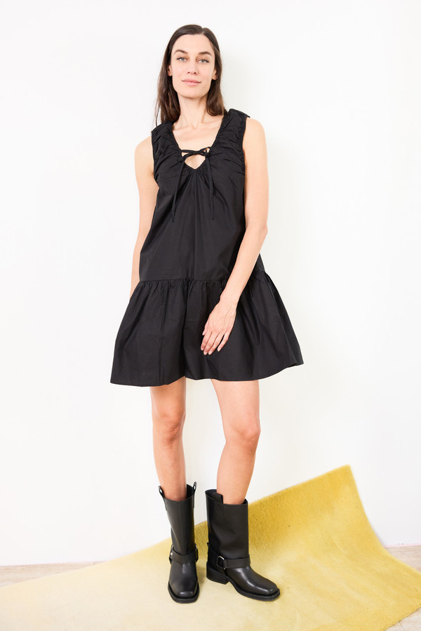 ganni ruched mini dress Ganni Black Ruched Mini Dress