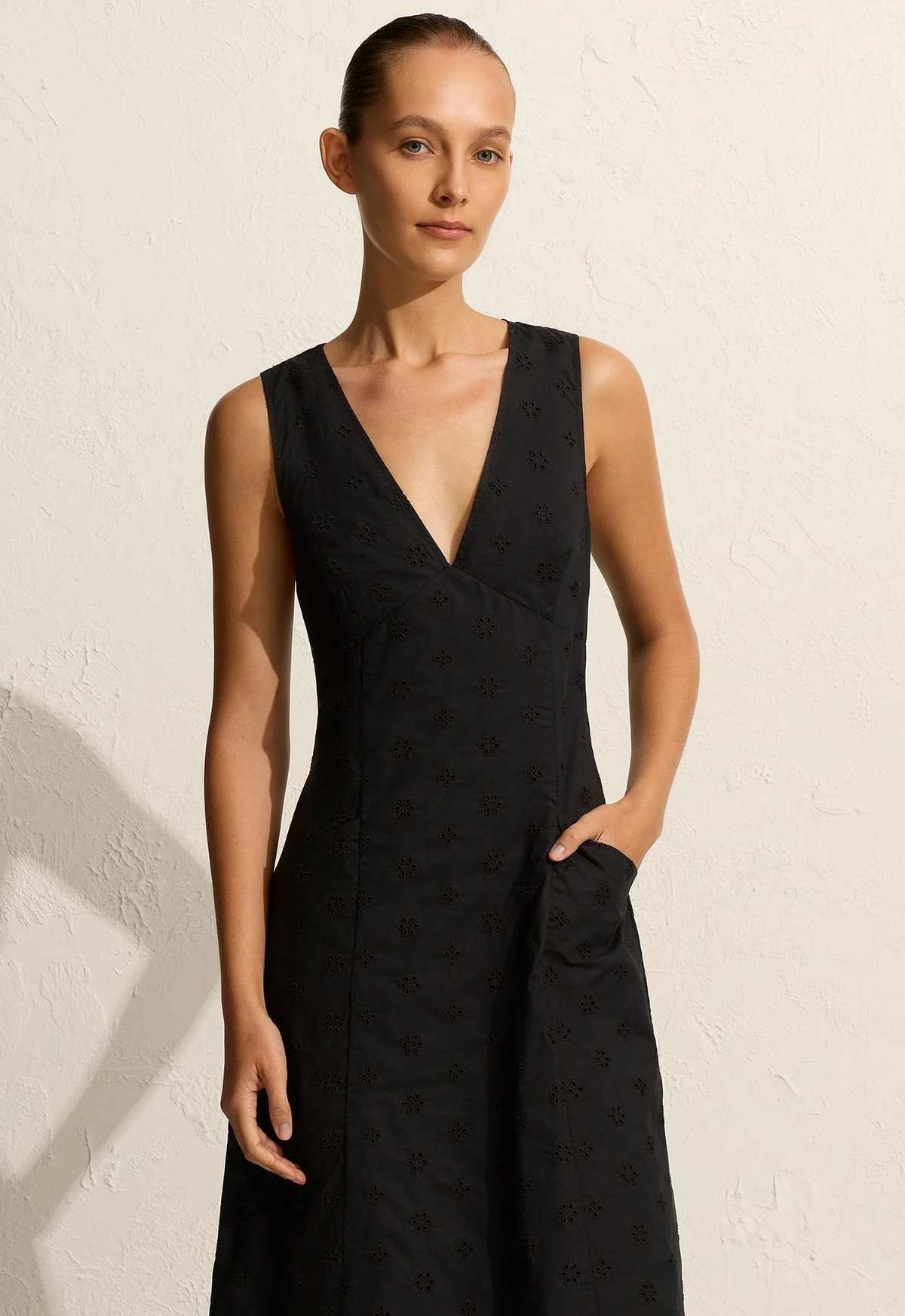 Matteau Broderie Plunge Dress - Black - Image 2 of 4