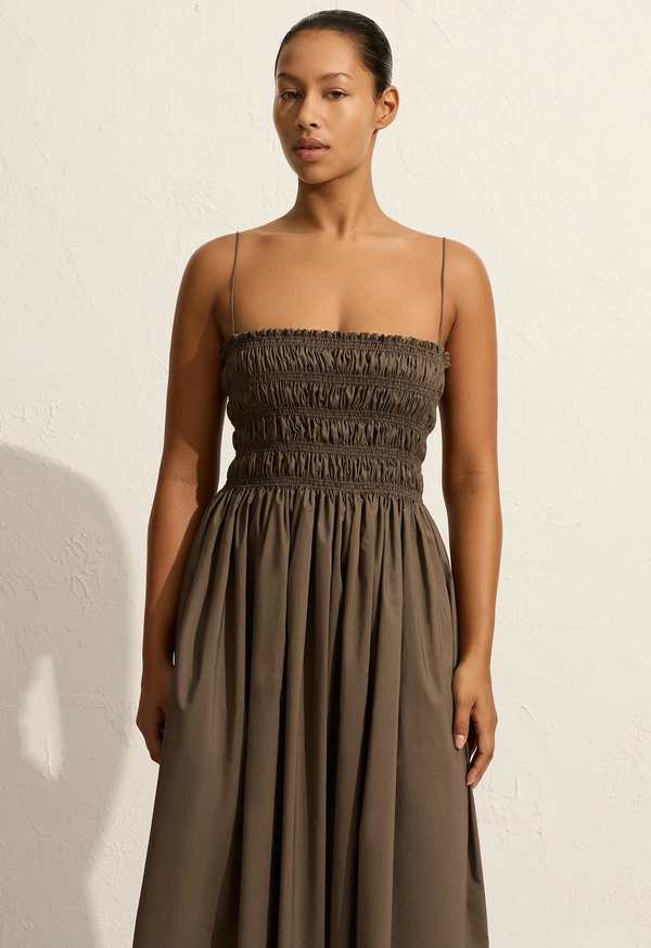 Matteau Shirred Bodice Dress - Brown | Garmentory