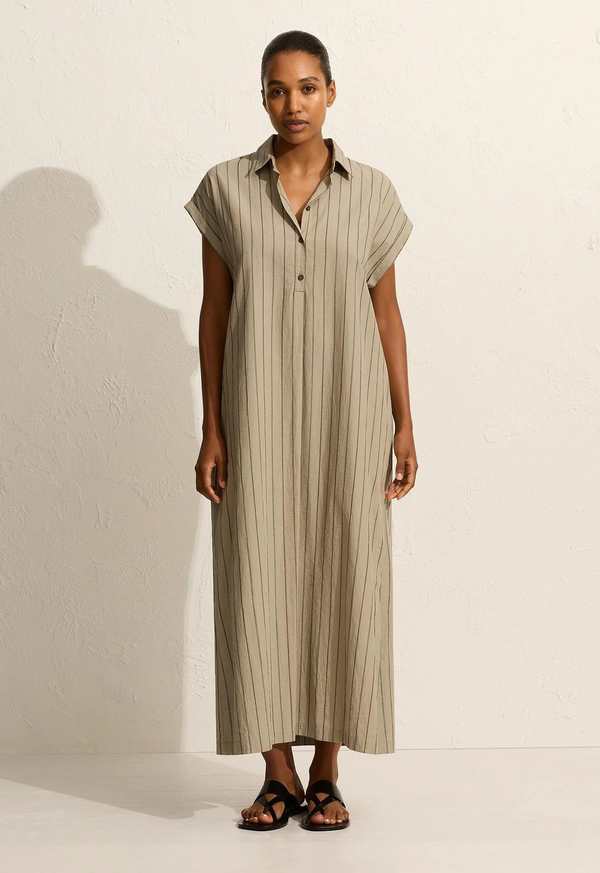 Matteau Sleeveless Stripe Djellaba - Sage Stripe