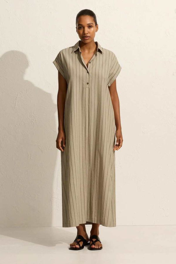 Matteau Sleeveless Stripe Djellaba - Sage Stripe