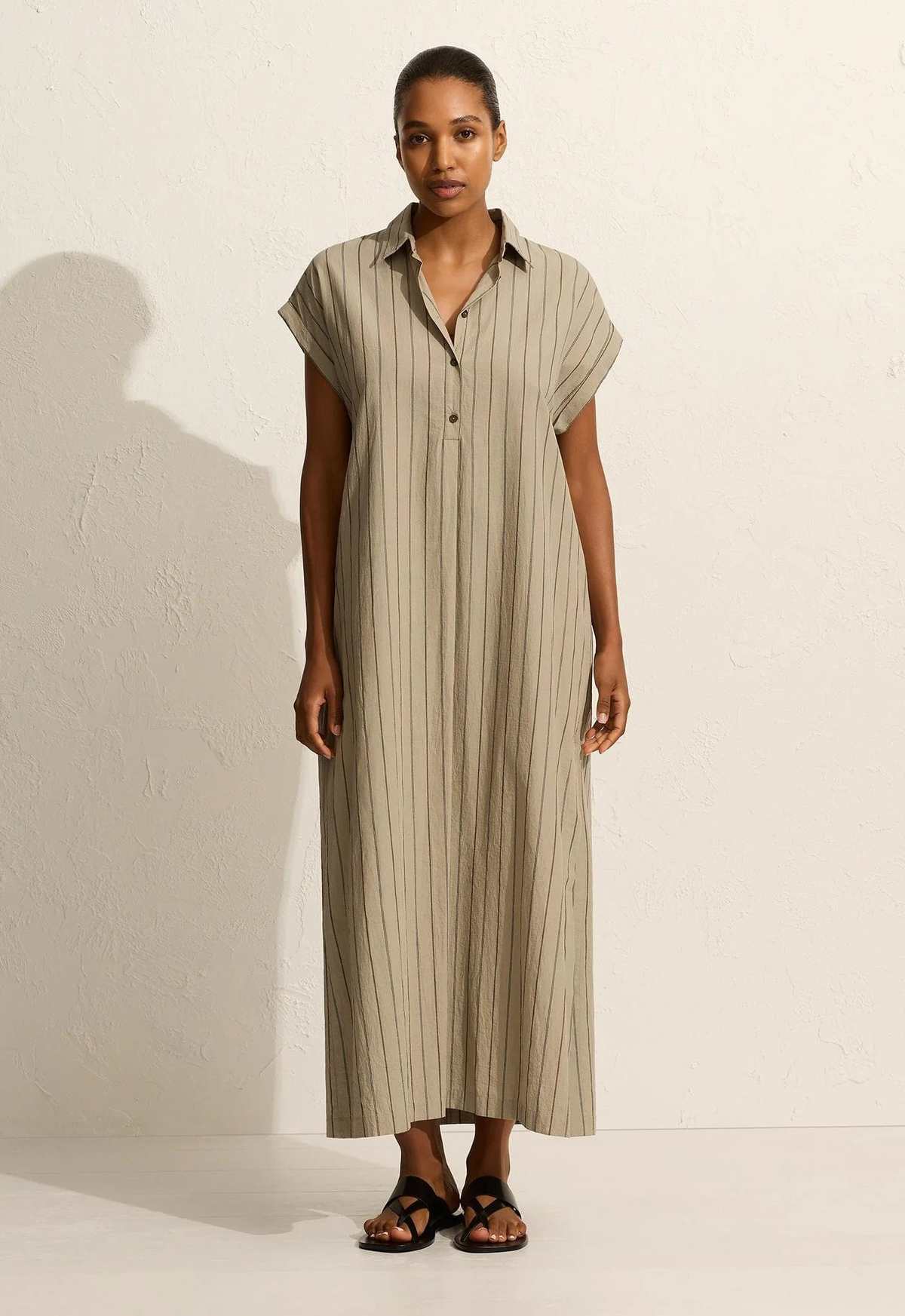 Matteau Sleeveless Stripe Djellaba - Sage Stripe - Image 1 of 4