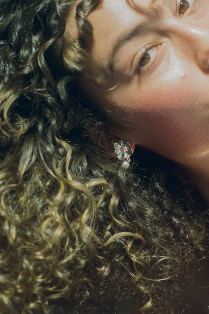 Mondo Mondo Flower Pearl Drop Earrings - Silver/Pink
