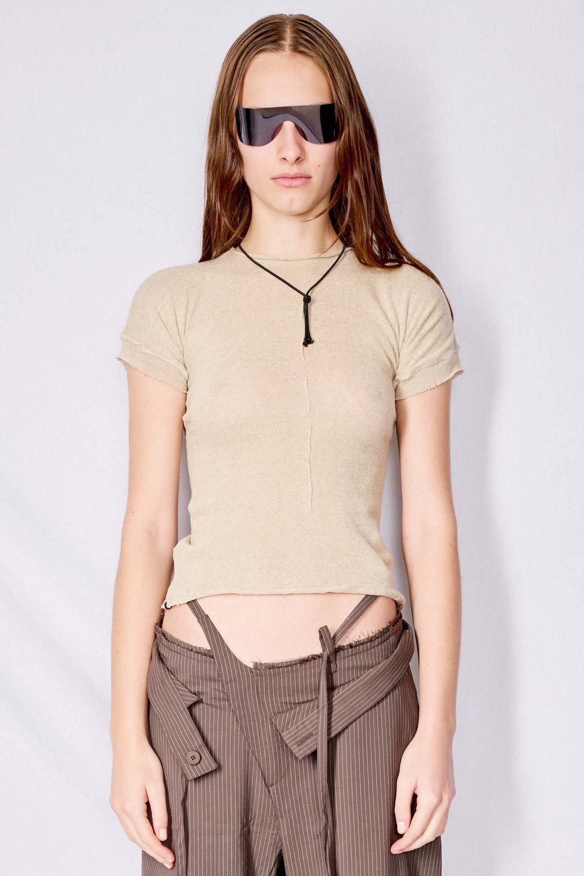 【関税込み】Ottolinger グリーン Deconstructed Linen トップス Deconstructed Linen Long Sleeve Tee (10510120601-GREEN)