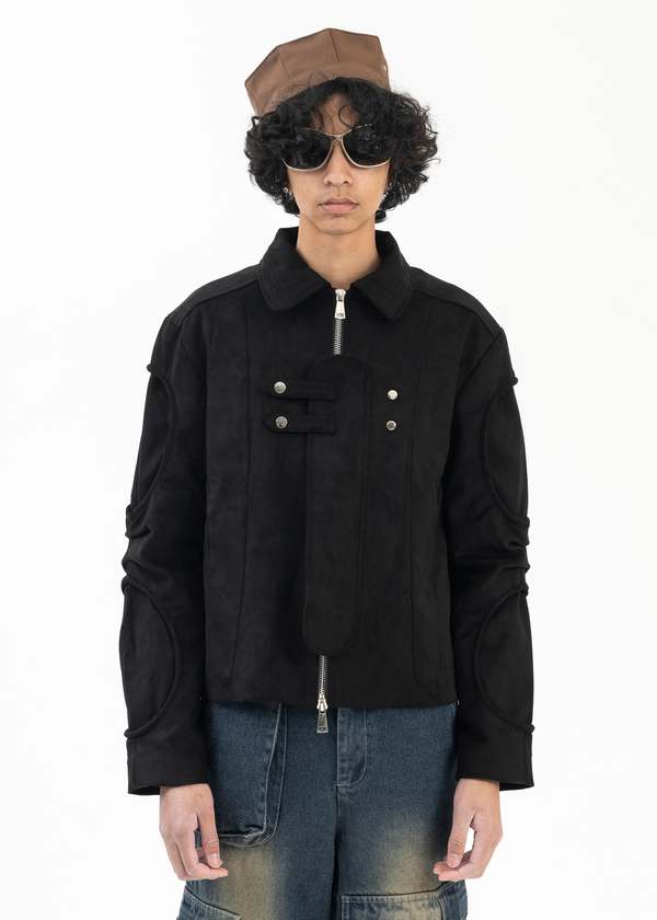 Ke Tto Men CUT OUT SUEDE LEATHER JACKET - BLACK