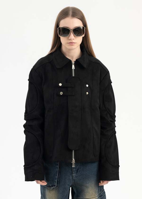 Ke Tto Men CUT OUT SUEDE LEATHER JACKET - BLACK