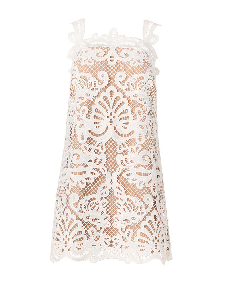 Self-Portrait Guipure Lace Mini Dress - White | Garmentory