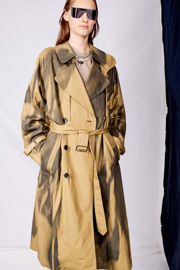 Yoke Spray Printed Trench Coat - Khaki | Garmentory