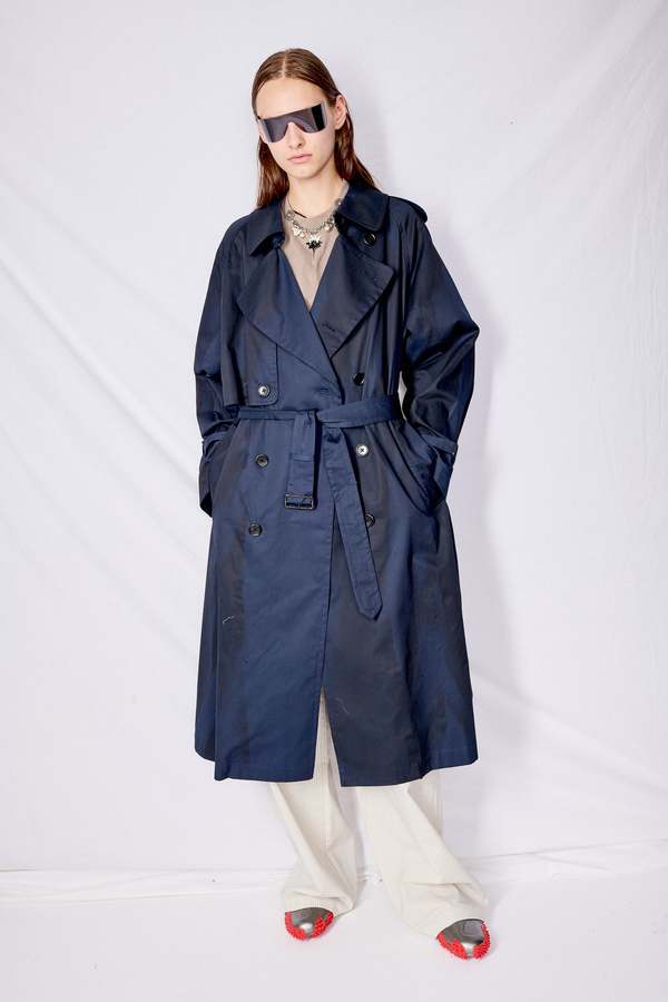 Yoke Spray Printed Trench Coat - Navy | Garmentory