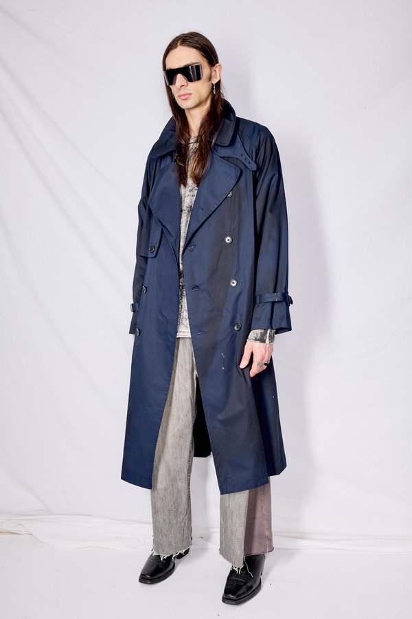 Yoke Spray Printed Trench Coat - Navy | Garmentory
