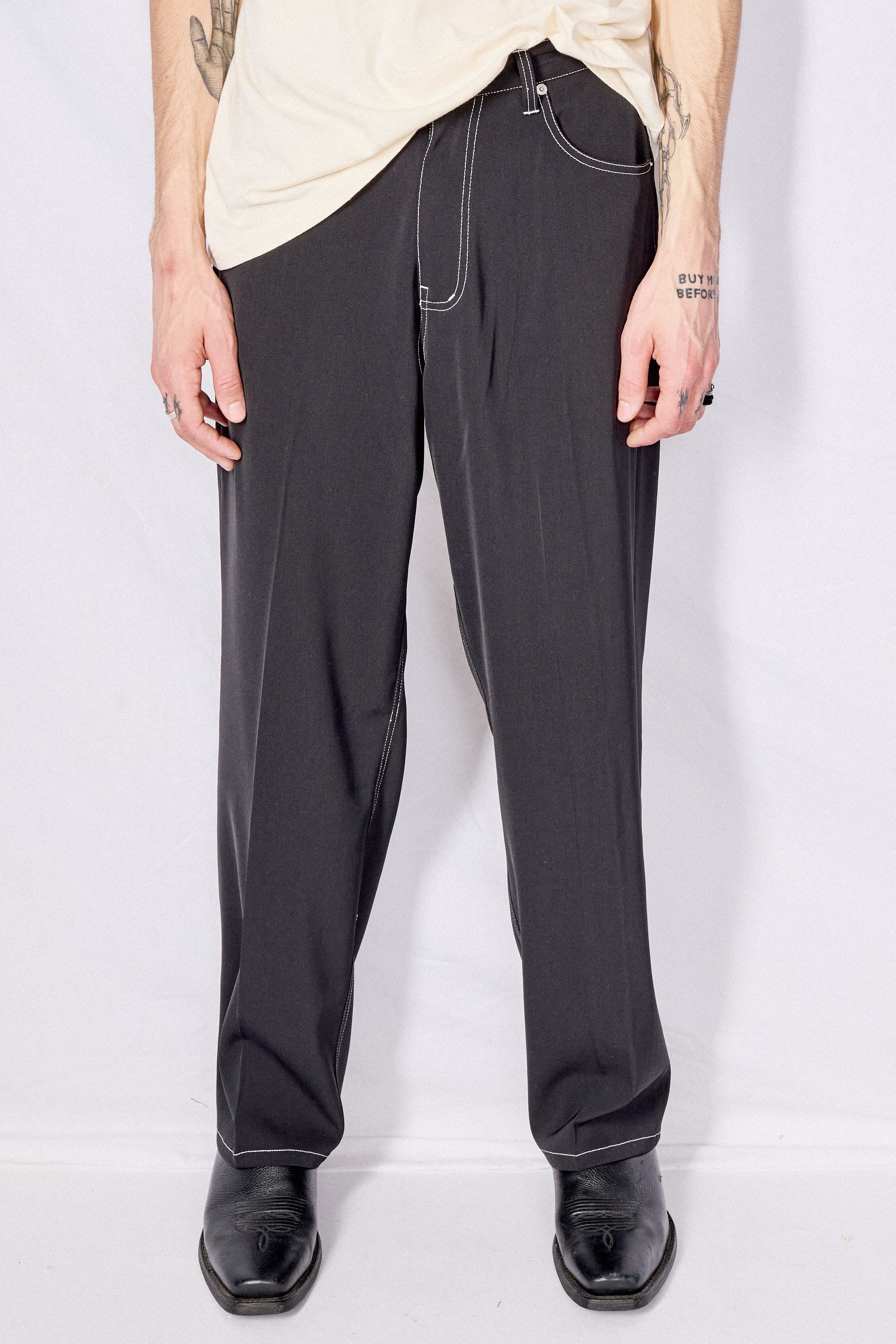 Yoke 5P Wide Leg Straight Pants - Black | Garmentory