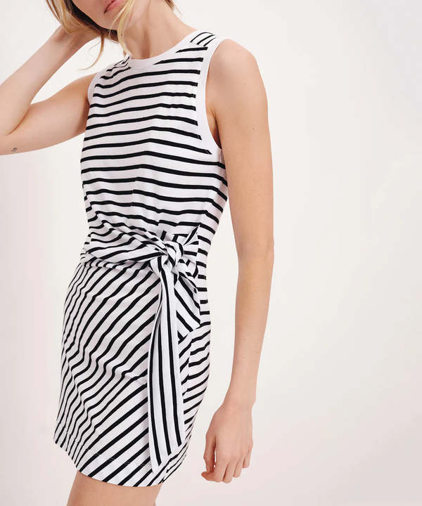 ATM Classic Jersey Stripe Sleeveless Twist Dress - White/Black | Garmentory