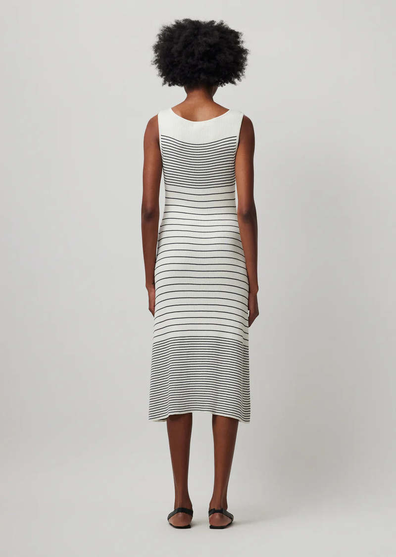 Cotton Sleeveless Striped Dress with Button Back