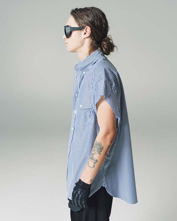 TAKAHIROMIYASHITA The Soloist. Striped Cut Off Sleeve Button Down