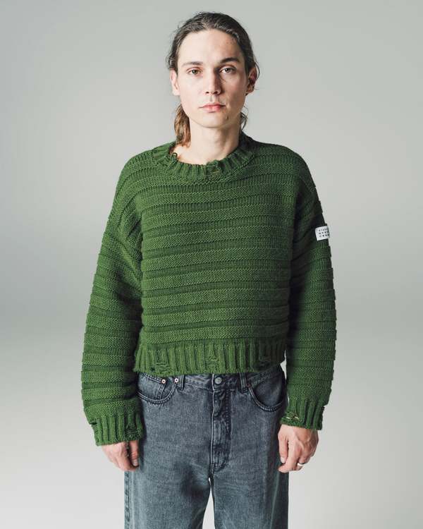 MM6 Maison Margiela Distressed Cropped Knit Sweater - Green