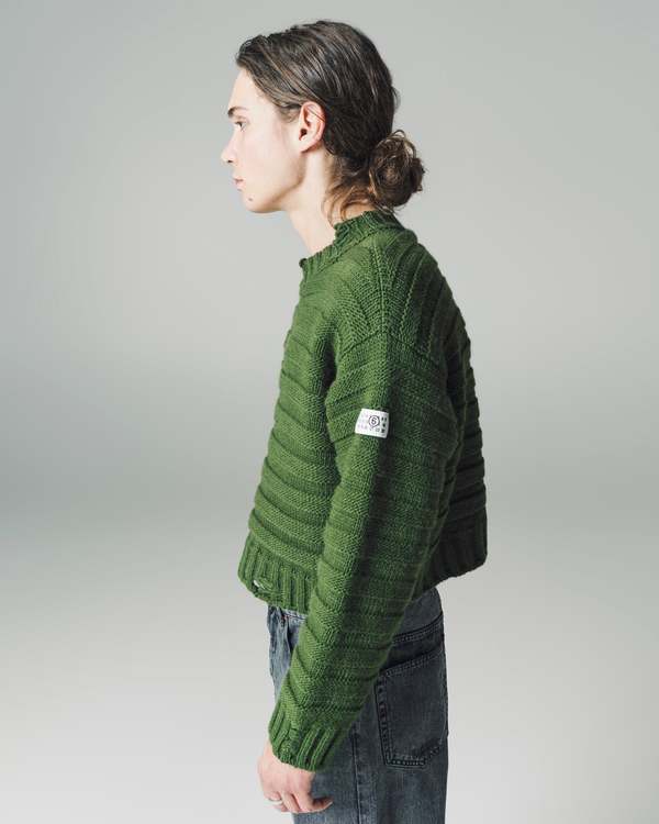 MM6 Maison Margiela Distressed Cropped Knit Sweater - Green