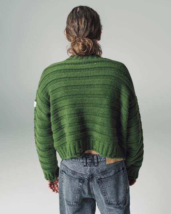 MM6 Maison Margiela Distressed Cropped Knit Sweater - Green