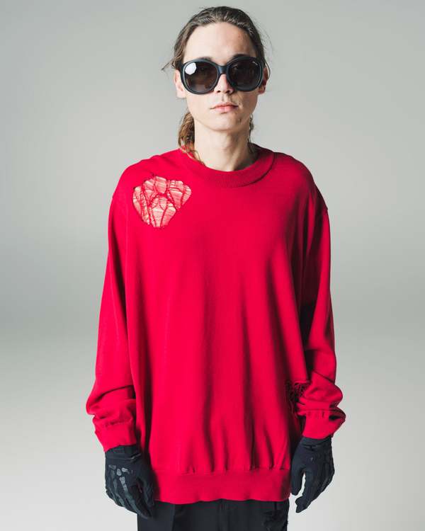 TAKAHIROMIYASHITA The Soloist. Red Oversized Distressed Knit Pullover - Red