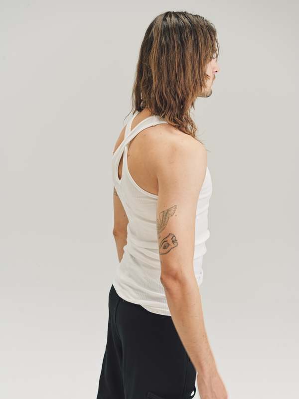 TAKAHIROMIYASHITA The Soloist. Cotton Back Crossed Tank - White