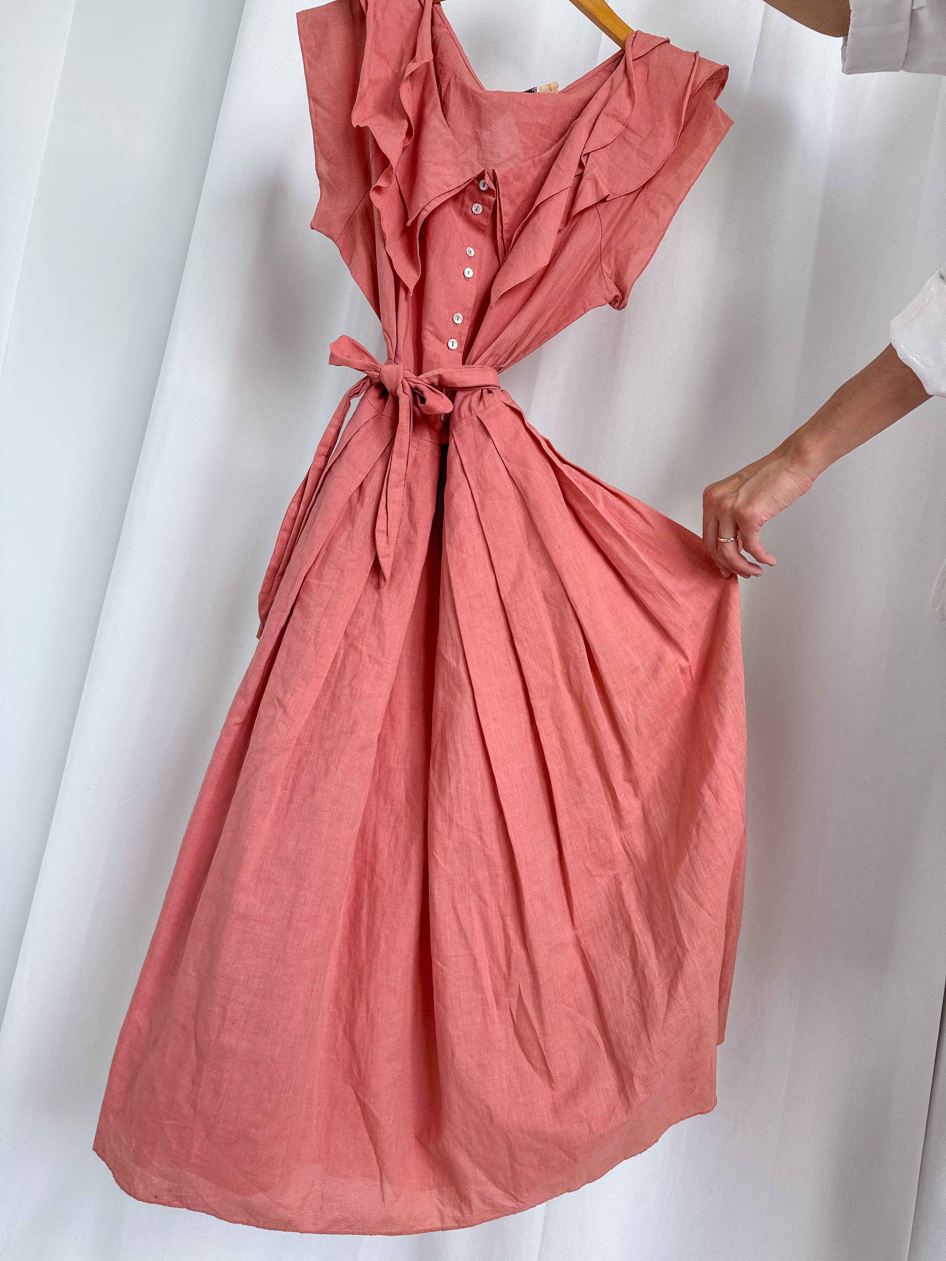 Vintage Linen Cotton Maxi Dress - Coral | Garmentory Vintage Linen Cotton Maxi Dress - Coral | Garmentory