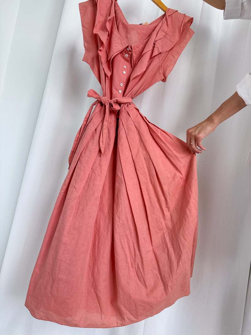Vintage Linen Cotton Maxi Dress - Coral | Garmentory