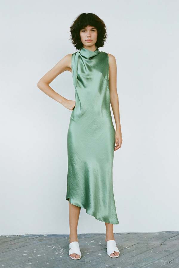 white christmas dresses SATIN BIAS COWL BACK MAXI | OLIVE — THIRD FORM main image 0