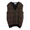 Giuggio (Italy) Jacquard Single Knit Wool Blend Full Zip Vest Bronzite : XL - Thumbnail 1