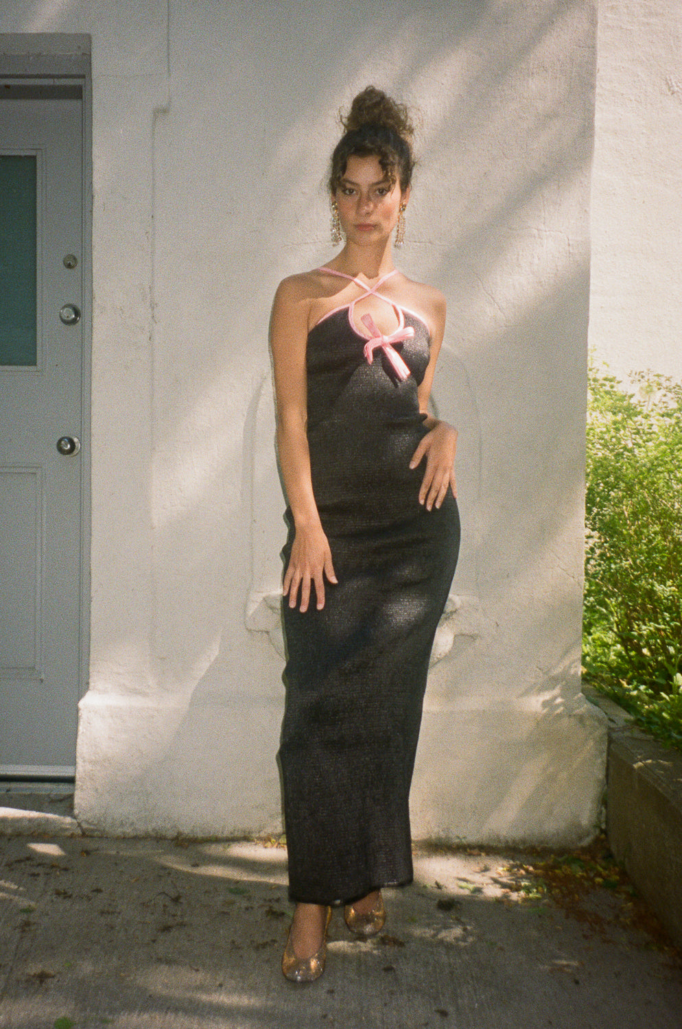 chiffon maxi dress with slit Fuchsia Ruffle Side Slit Chiffon Maxi Dress