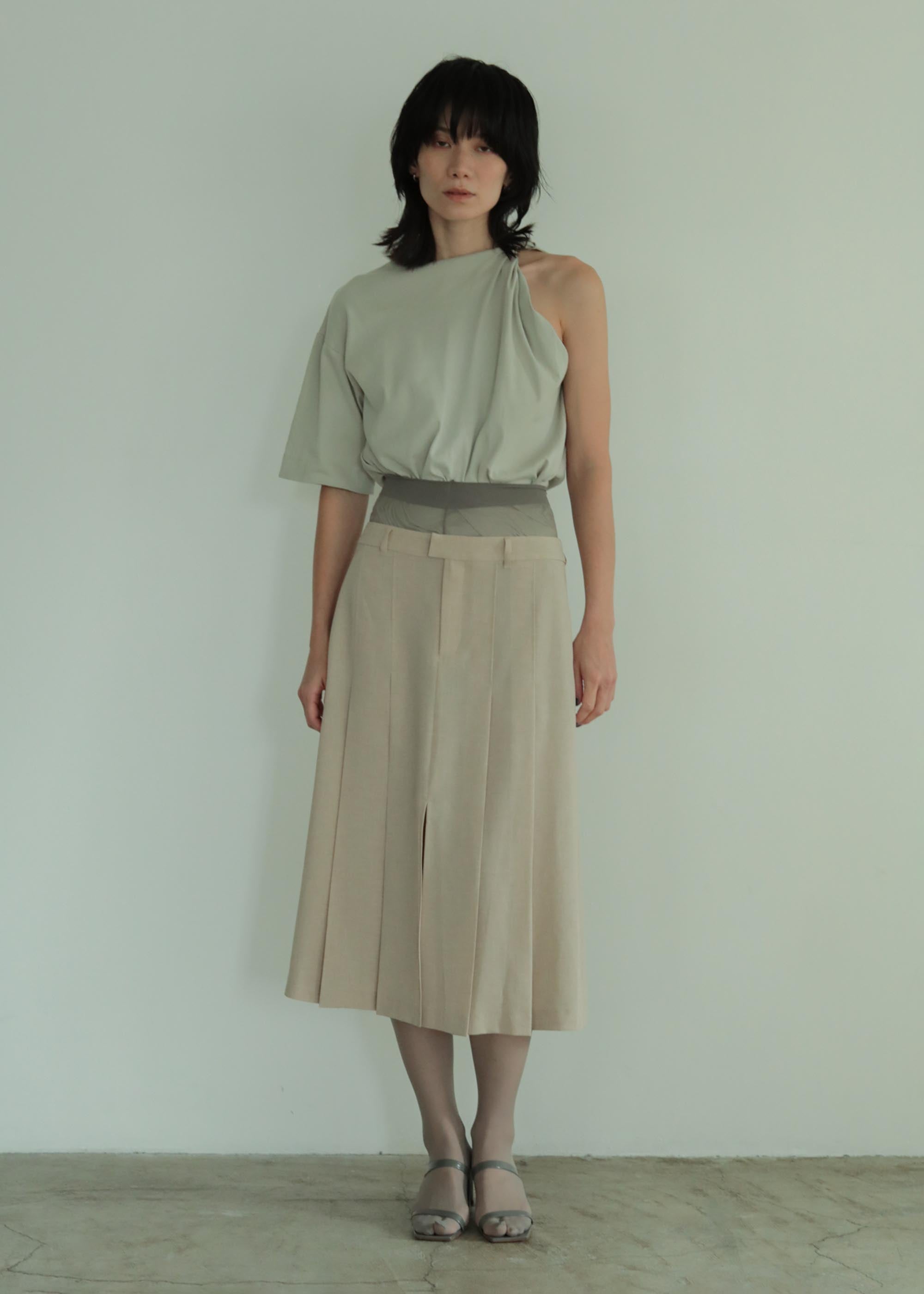 LITTLE SUZIE Pleated Midi Skirt - Beige | Garmentory