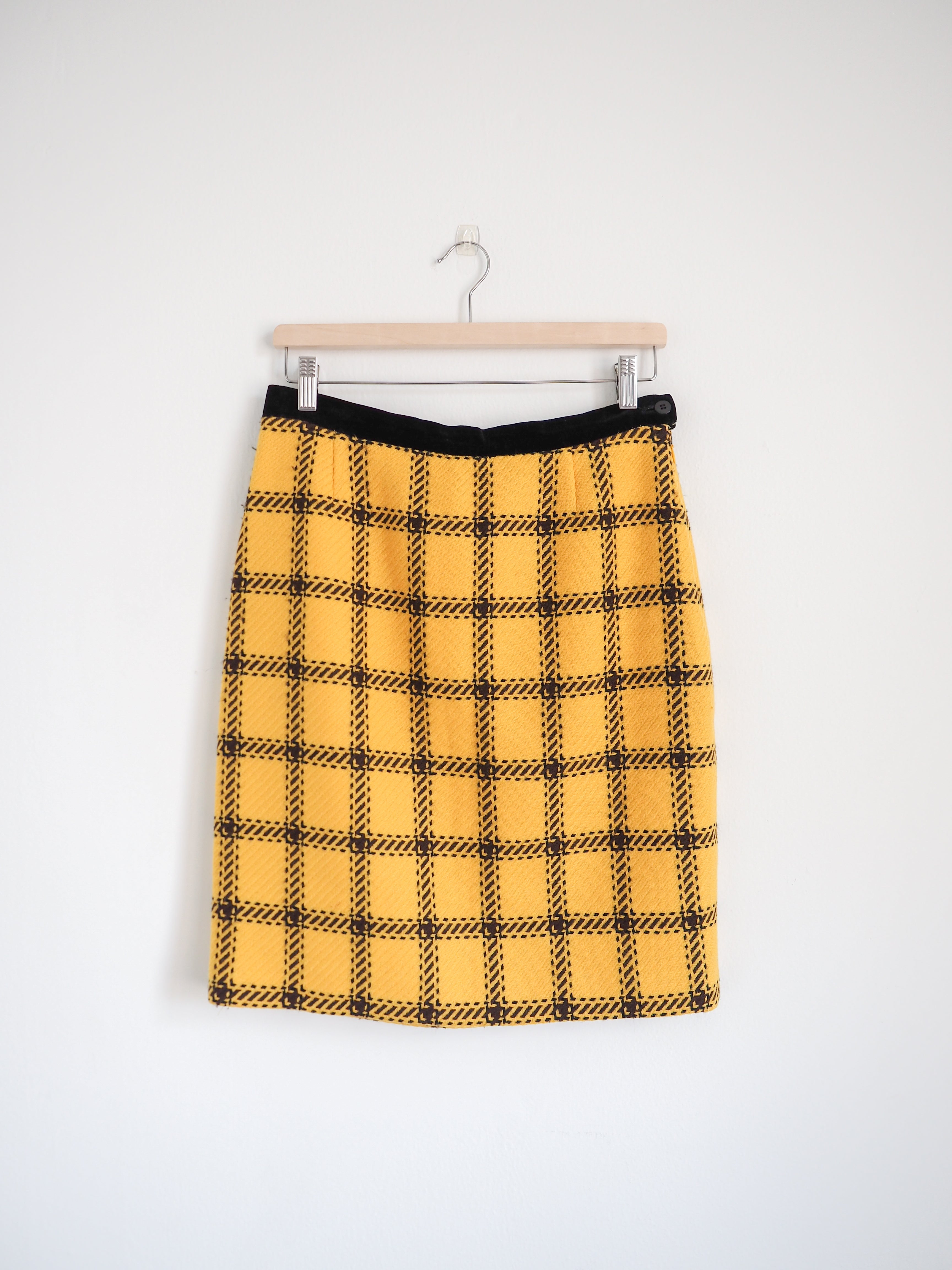 Vintage Escada Plaid Skirt Yellow/Black Garmentory