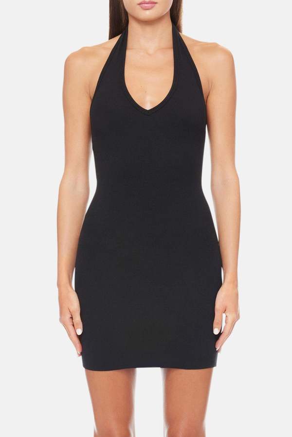 anne hathaway black and white dress Rib Logo Mini Dress - Noir