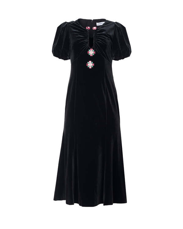 princess polly baby blue dress Self-Portrait Black Velvet Embellished Midi Dress main image 1