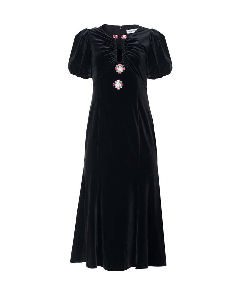 ◆関税込【Self-Portrait】Black Velvet Embellished Midi Dress Self Portrait Black Velvet Embellished Midi Dress | Shopbop